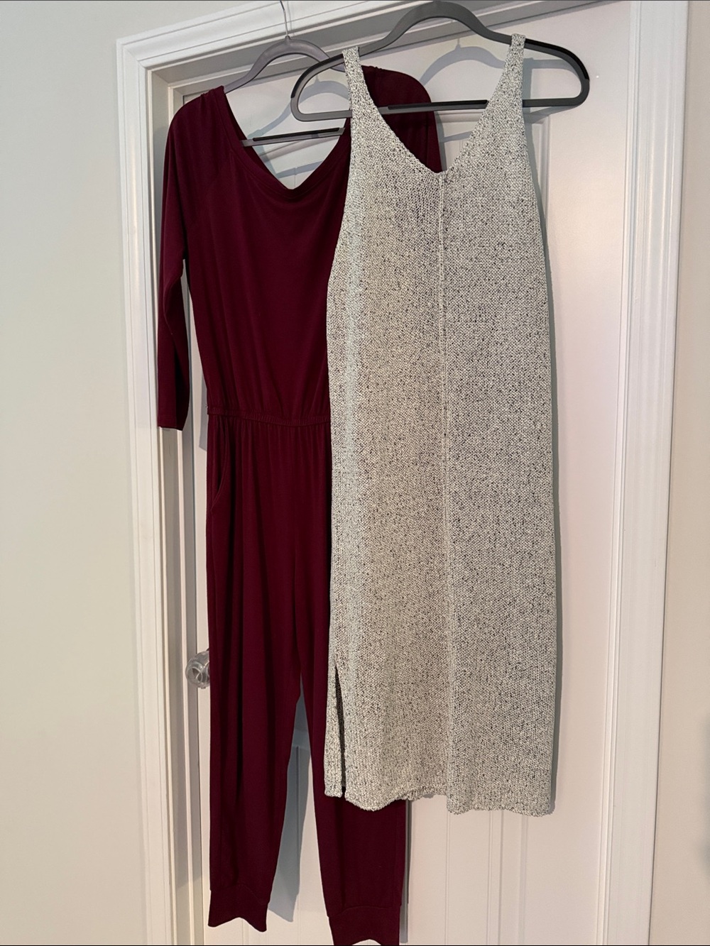 Maroon Jumpsuit & Cream Knit Slip Dress Duo